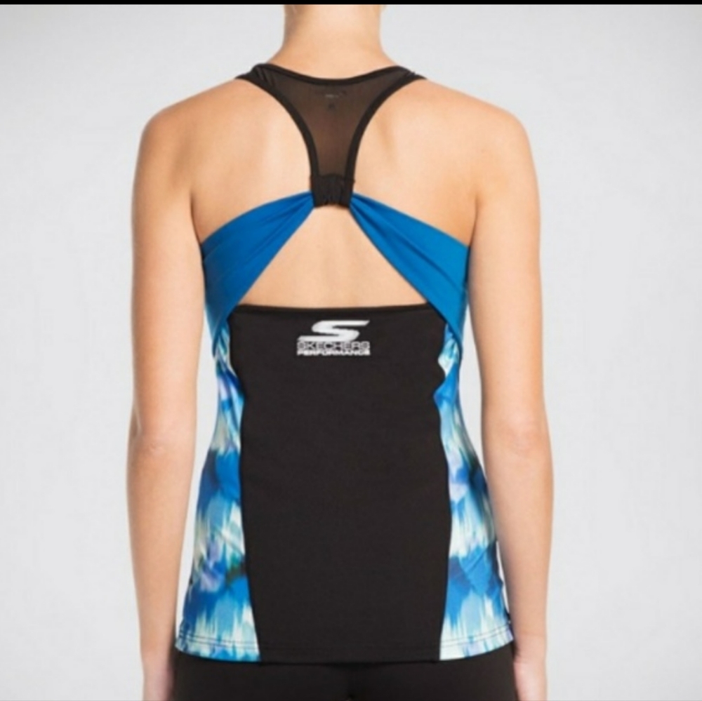 NWT SKECHERS PERFORMANCE HIGHLAND TANK, BLACK & BLUE S